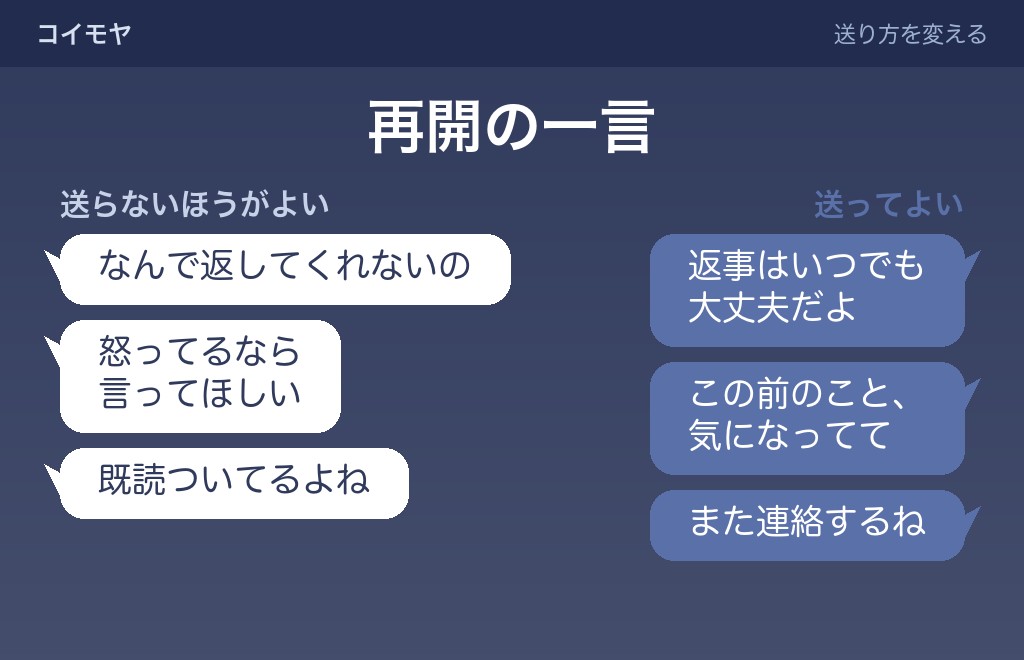 ほっとく間にしないほうがよいことと、連絡を再開するときの送り方